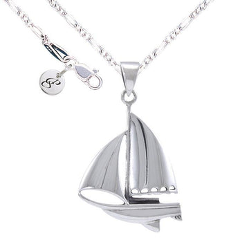 Rushing on a sea adventure ~ Sail Boat Silver Pendant with Chain Set TSE695 - Jewelry